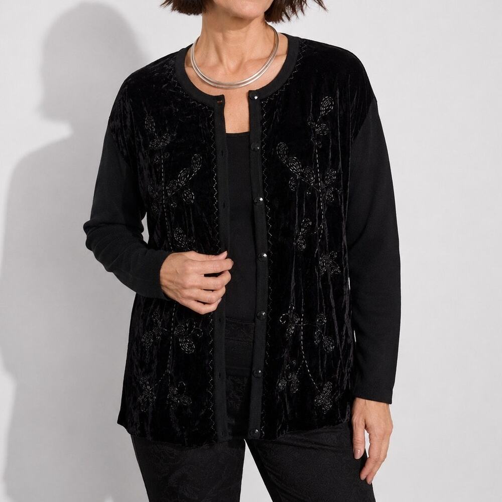 Vintage Jacque and KoKo Black Velvet Beaded Cardigan XL 14/16 Whimsigoth
